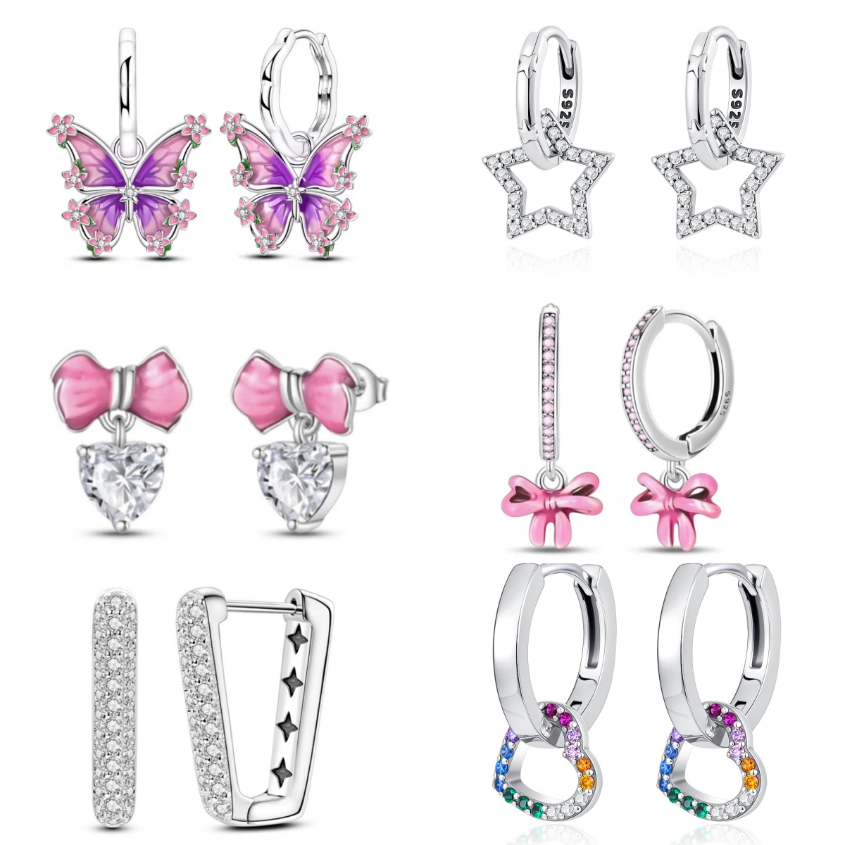 Tie Clip Silver - Anting Hoop Kupu-kupu Bintang Perak 925