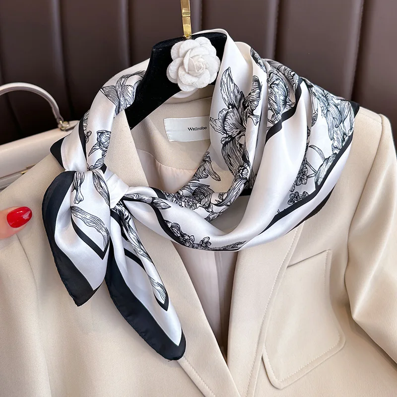 70*70cm mewah motif bunga syal - Scarf Silk Square ulasan dan harga